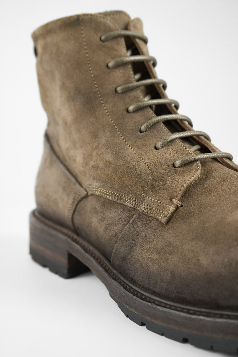 ROWLEY dry-moss folded suede lace up boots.