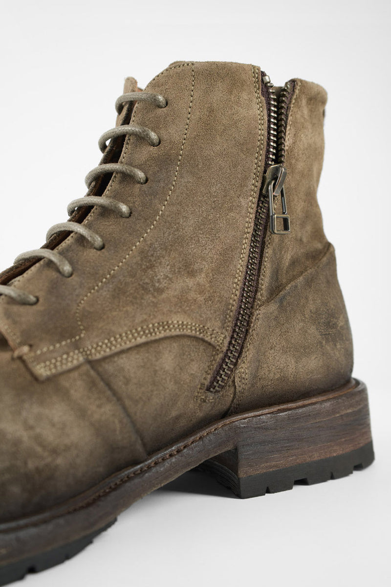 ROWLEY dry-moss folded suede lace up boots.