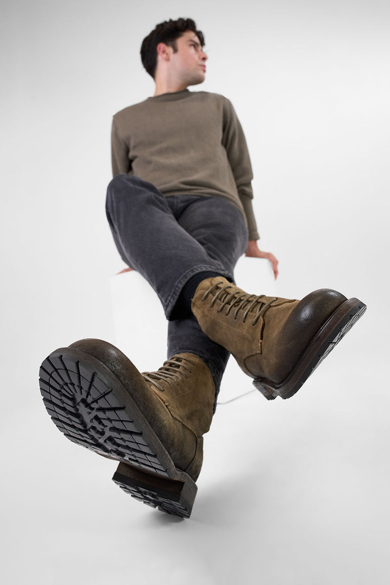 ROWLEY dry-moss folded suede lace up boots.