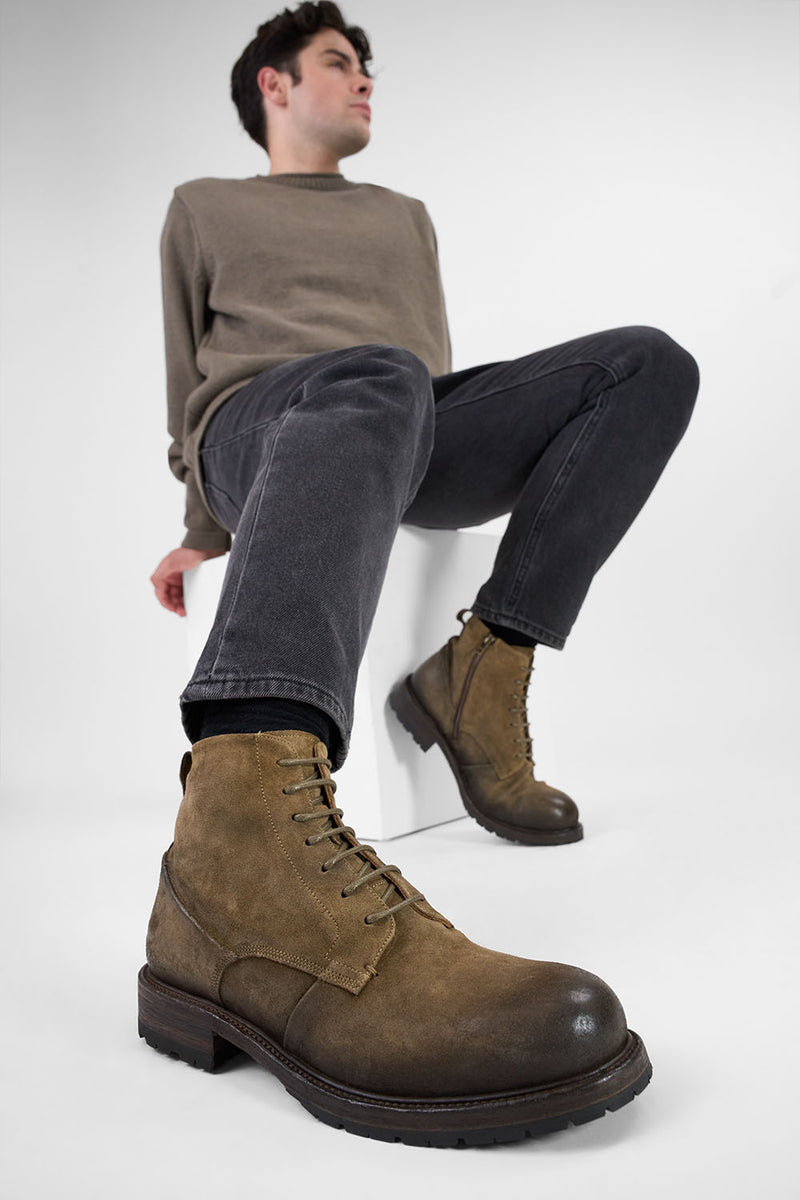 ROWLEY dry-moss folded suede lace up boots.
