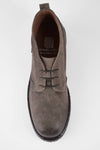 ROWLEY ash-brown folded suede chukka boots.