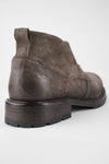 ROWLEY ash-brown folded suede chukka boots.