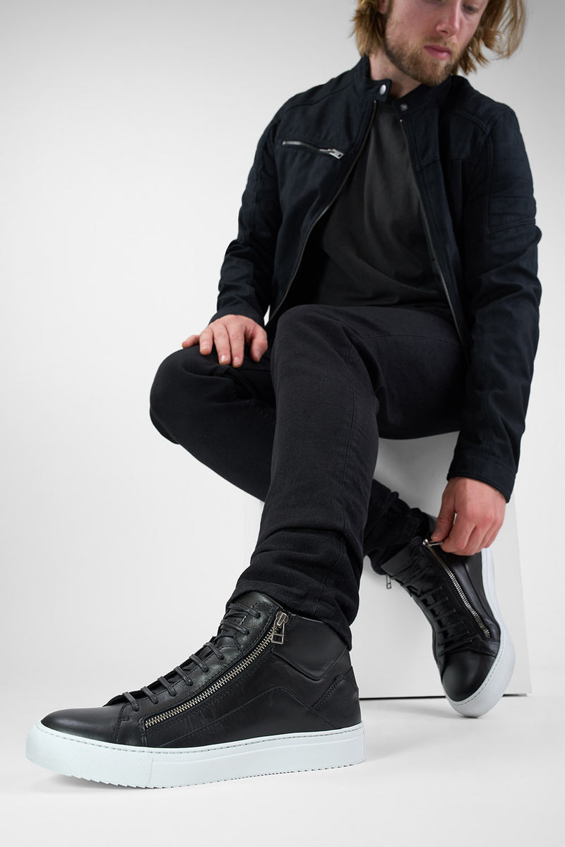 SKYE tuxedo-black triple stitched high sneakers.