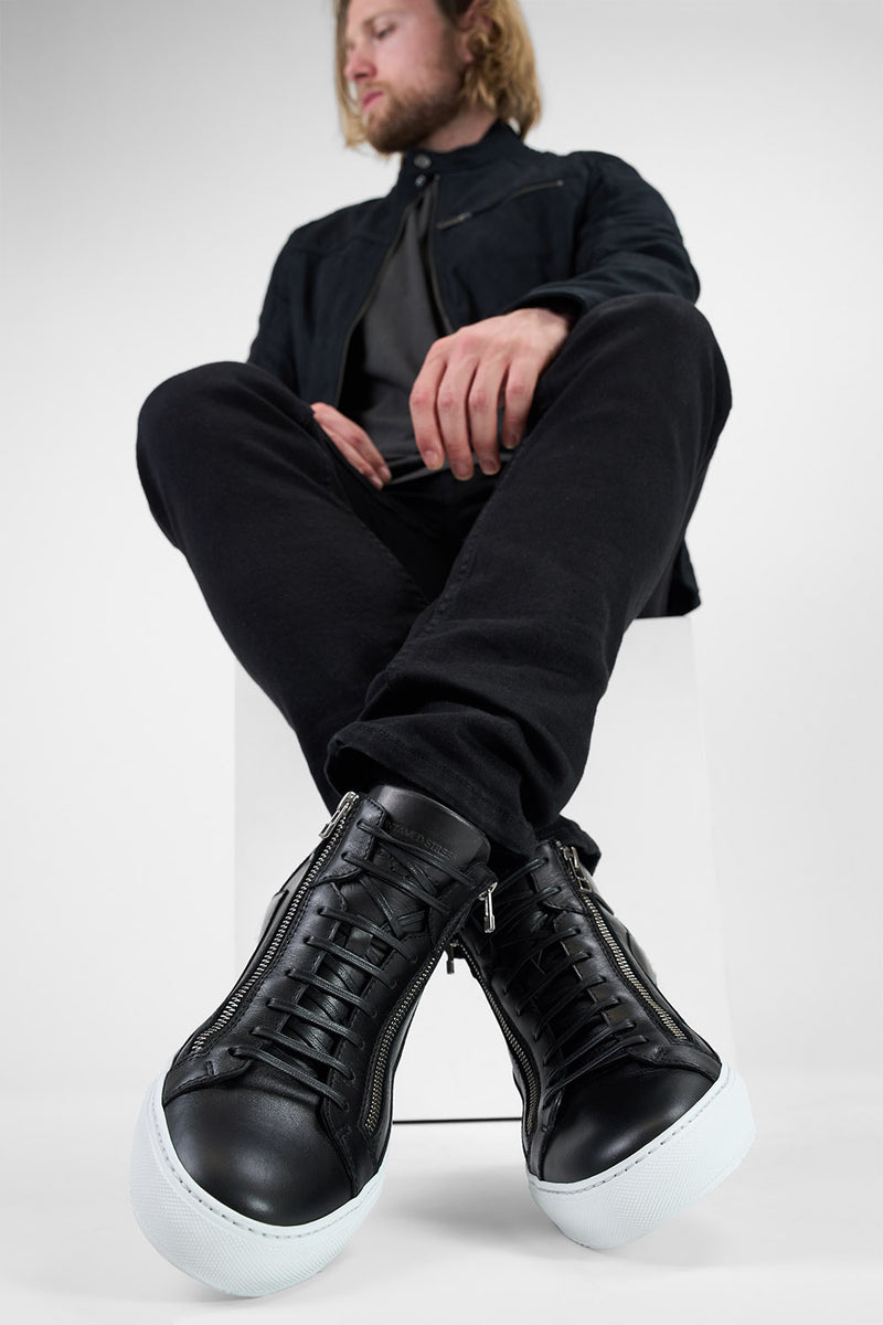 SKYE tuxedo-black triple stitched high sneakers.