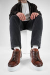 SKYE cognac folded patina sneakers.