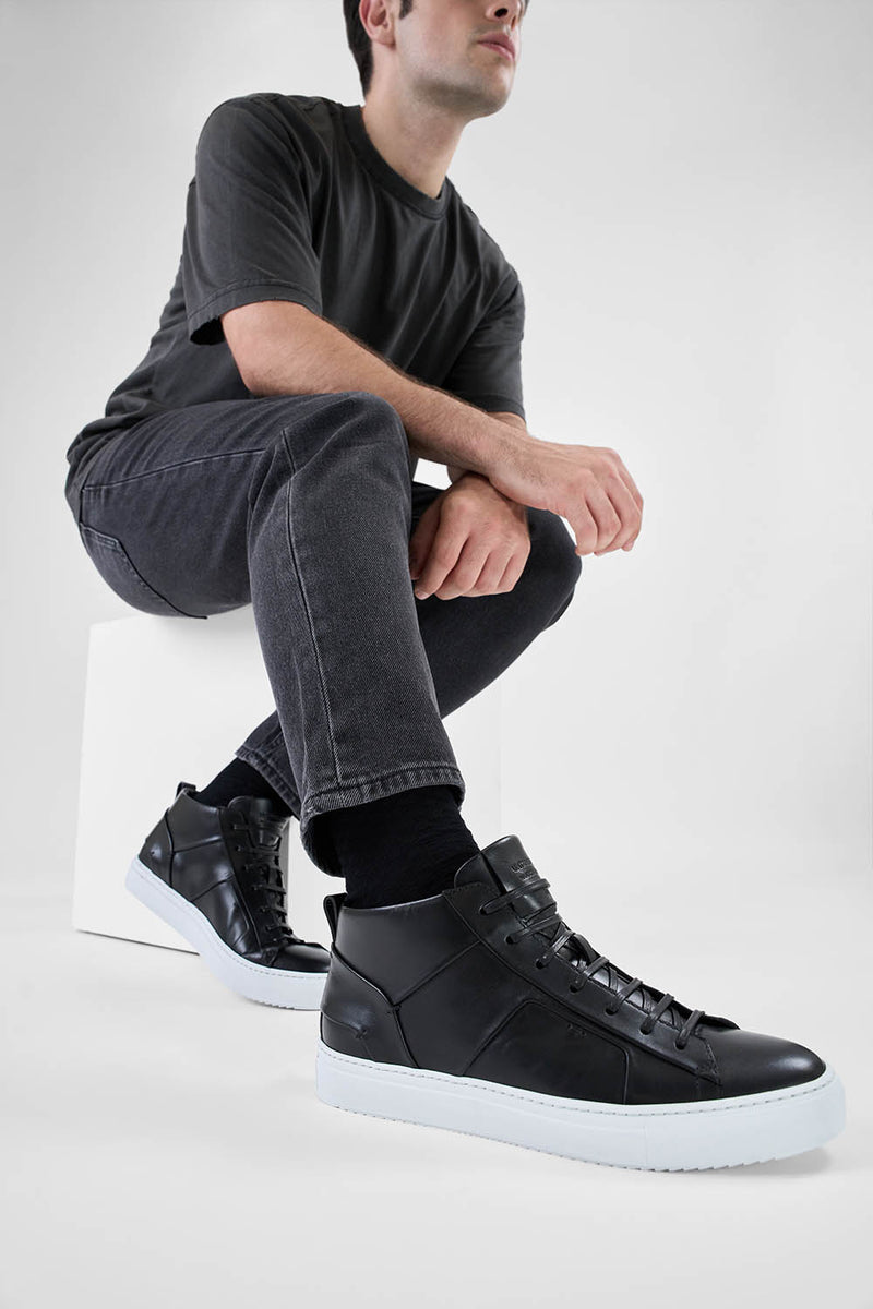 SKYE tuxedo-black folded mid sneakers.