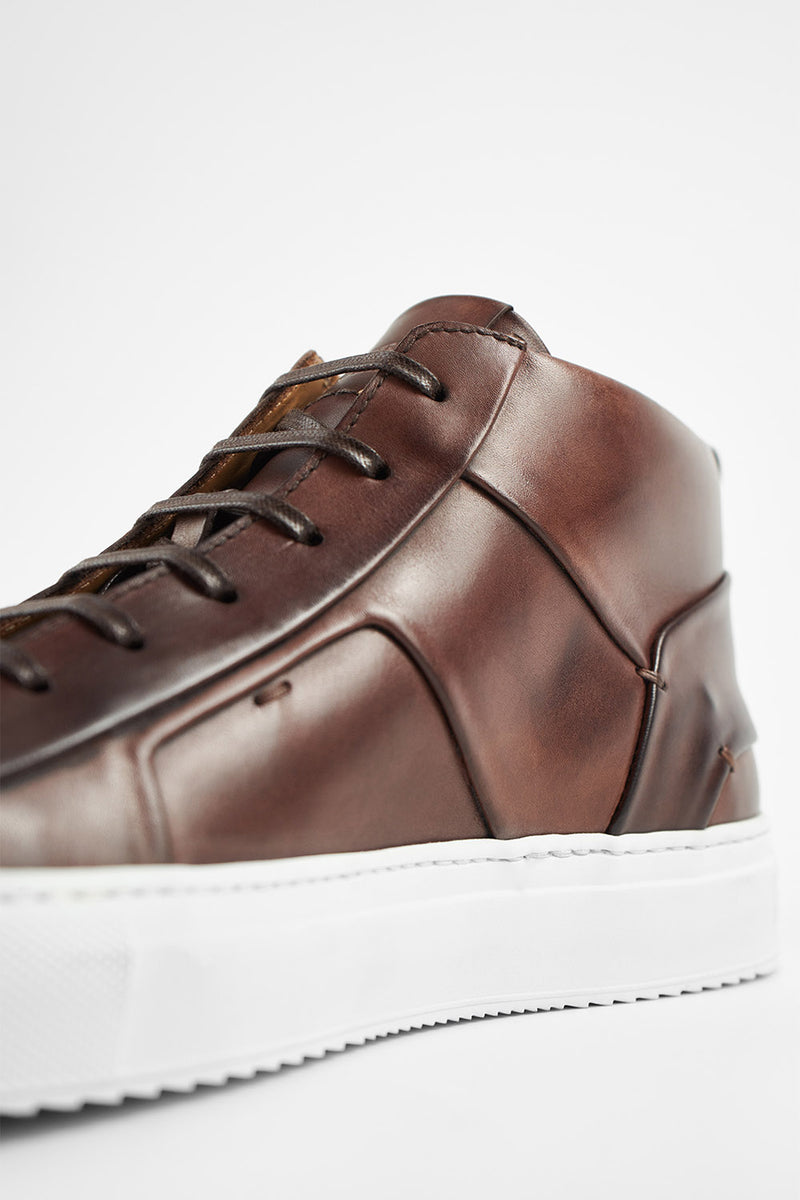 SKYE noble-brown folded mid patina sneakers.