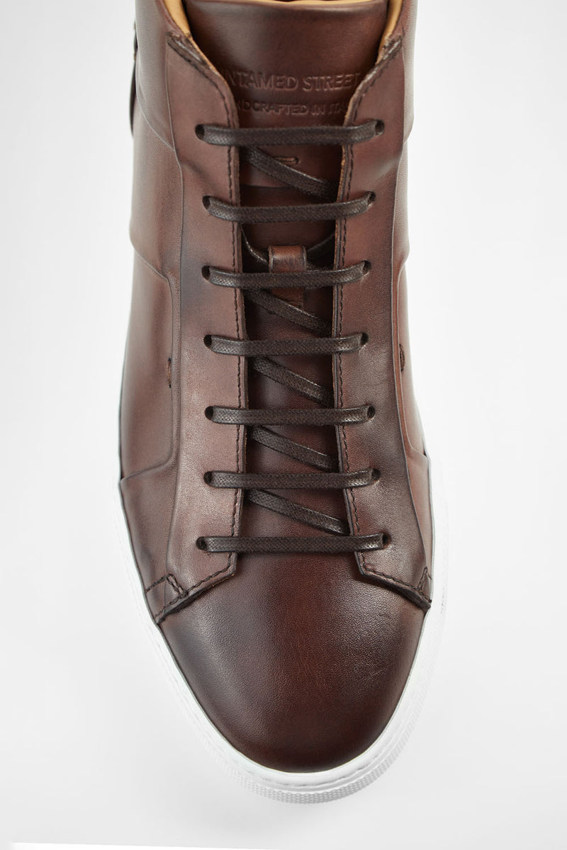 SKYE noble-brown folded mid patina sneakers.