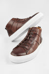 SKYE noble-brown folded mid patina sneakers.