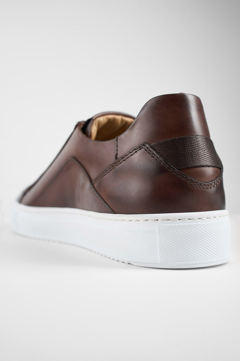 SKYE noble-brown triple stitched patina sneakers.