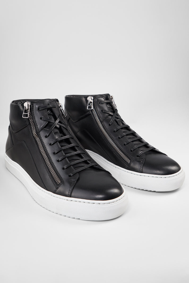 SKYE tuxedo-black triple stitched high sneakers.