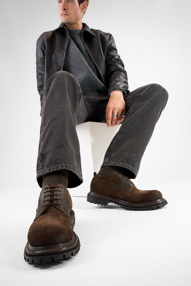 WARRICK java-brown suede derby shoes.