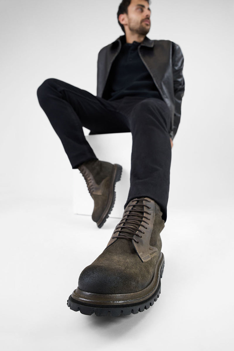 WARRICK dark-moss lace up boots.