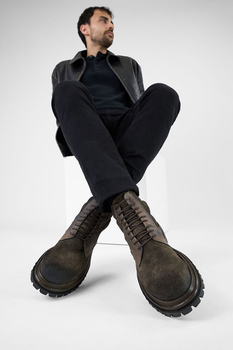 WARRICK dark-moss lace up boots.