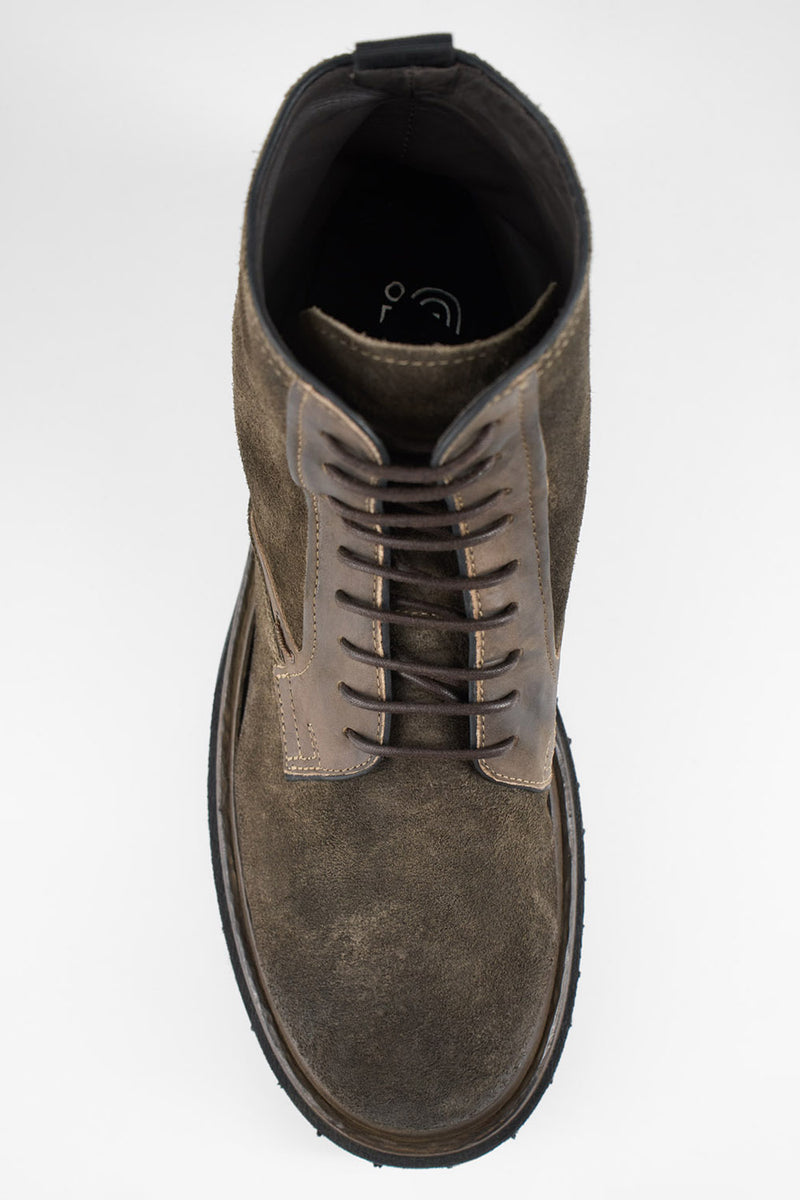 WARRICK dark-moss lace up boots.