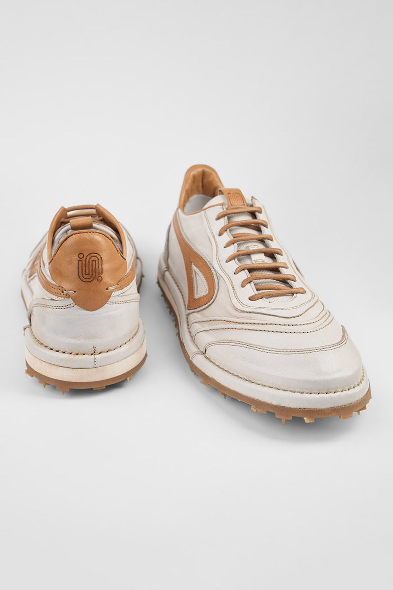 WYRE off-white & cognac nappa sneakers.