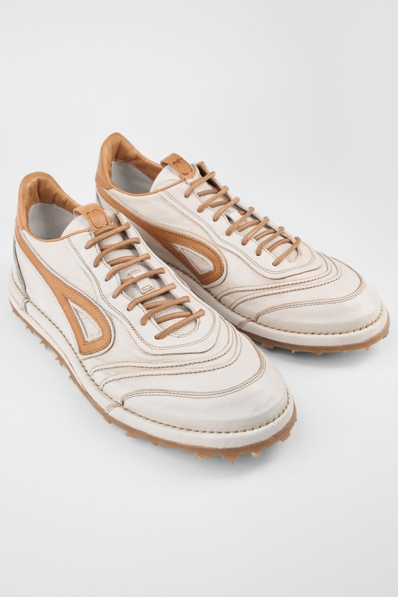 WYRE off-white & cognac nappa sneakers.