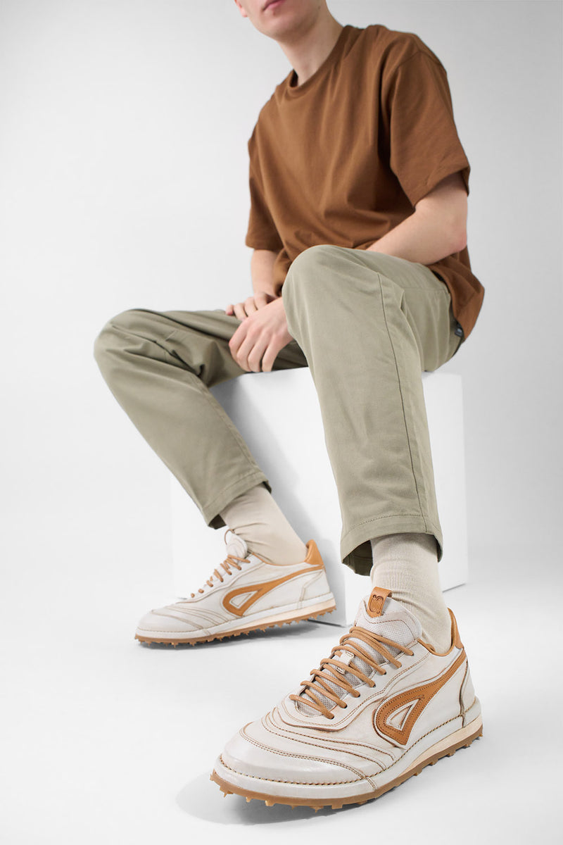WYRE off-white & cognac nappa sneakers.