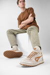 WYRE off-white & cognac nappa sneakers.