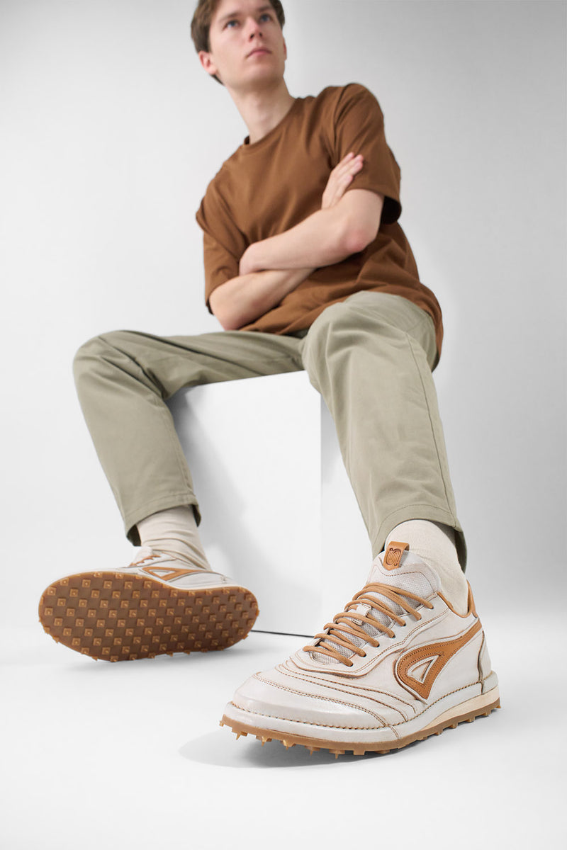 WYRE off-white & cognac nappa sneakers.