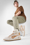 WYRE off-white & cognac nappa sneakers.