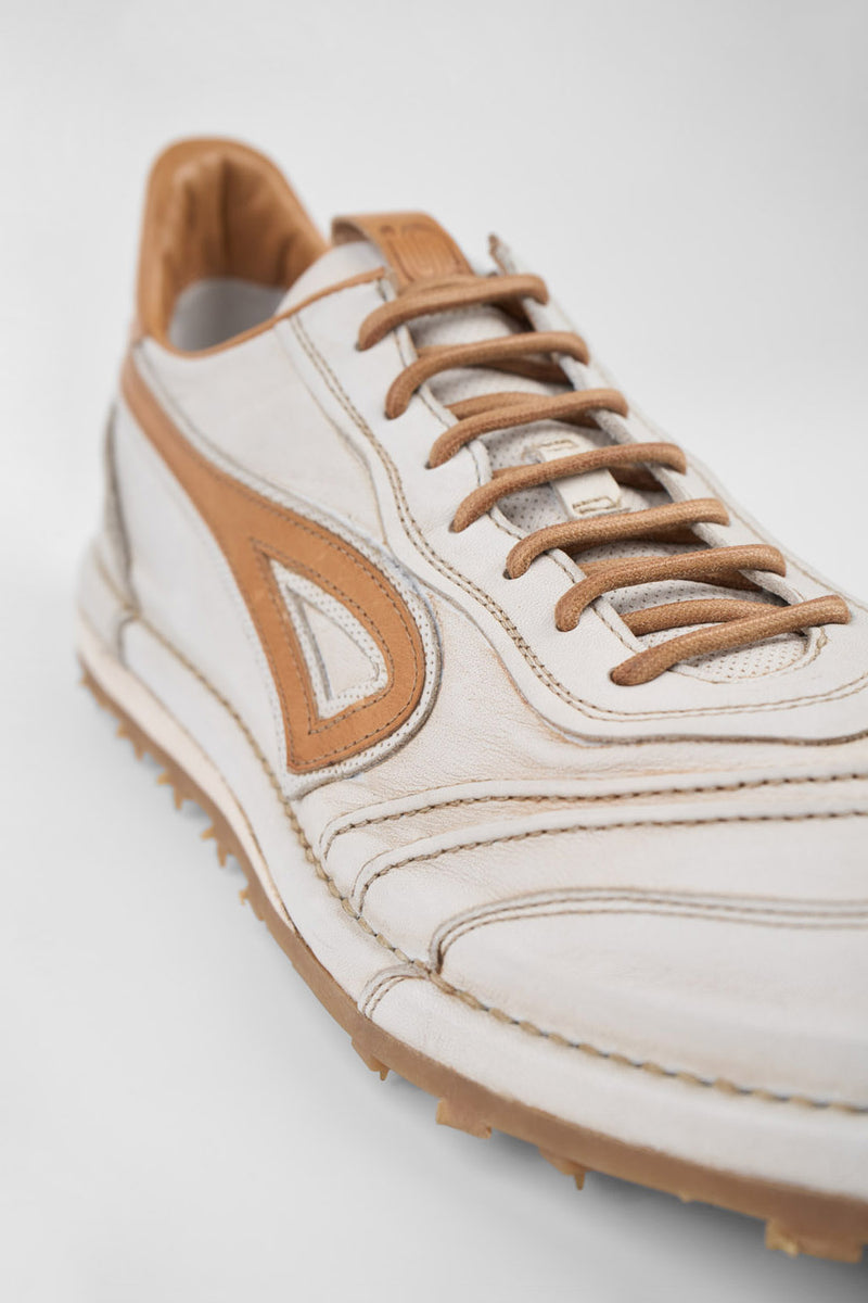 WYRE off-white & cognac nappa sneakers.