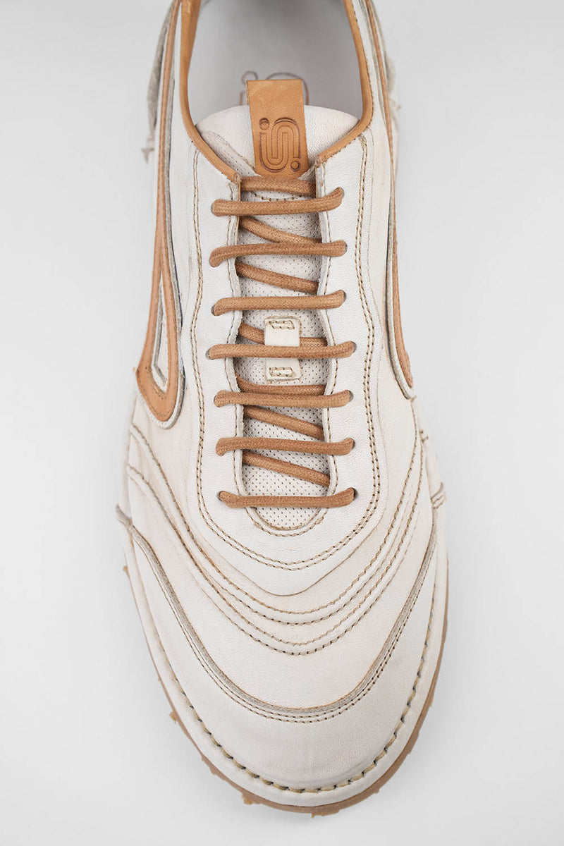 WYRE off-white & cognac nappa sneakers.