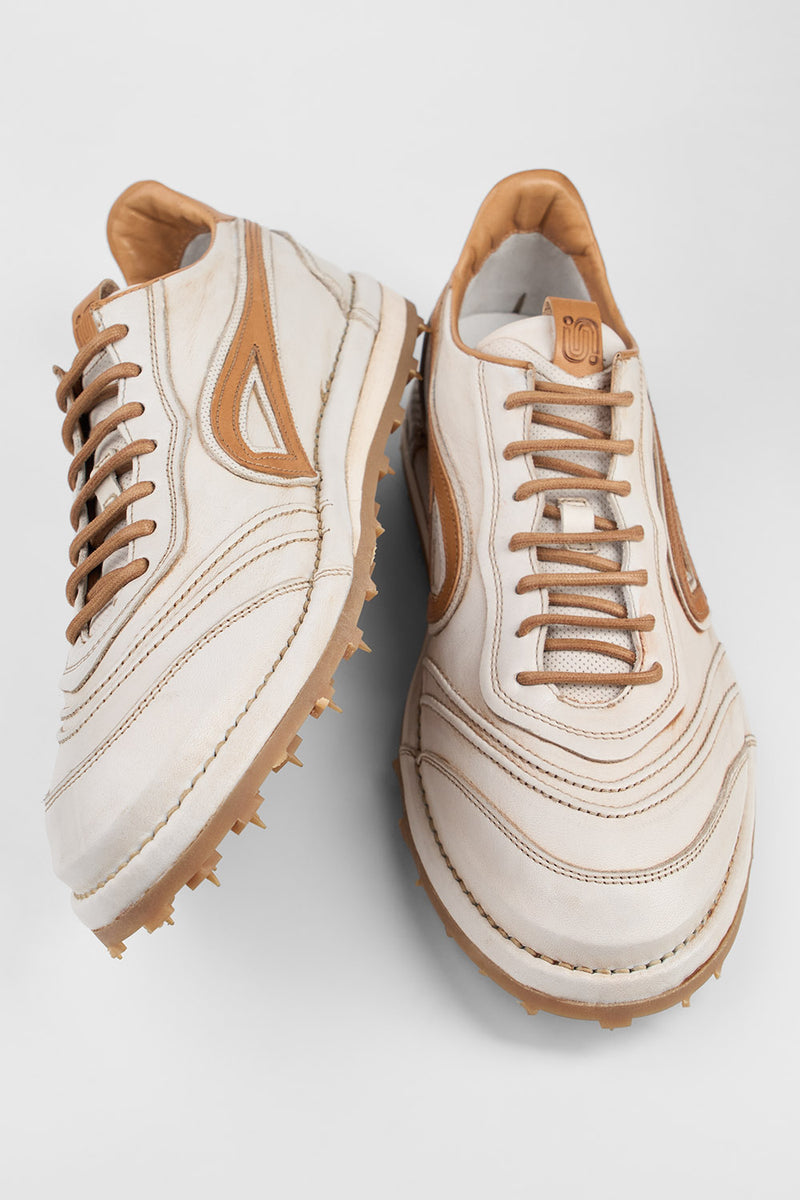 WYRE off-white & cognac nappa sneakers.