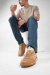 WYRE desert-tan nappa sneakers.