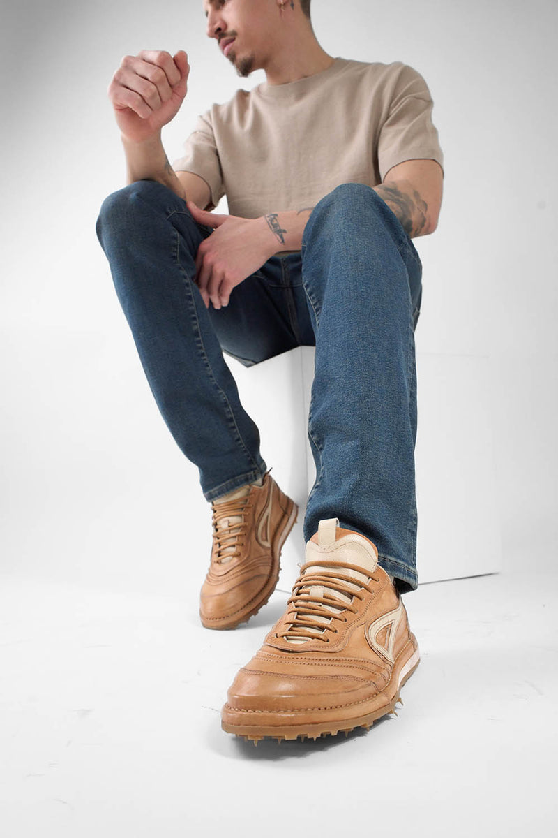 WYRE desert-tan nappa sneakers.