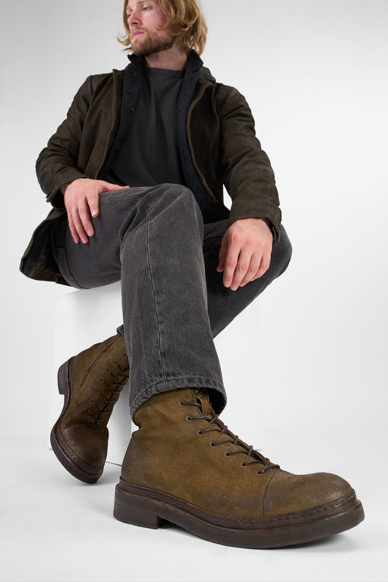 YALE tundra-brown welted oxford lace up boots.