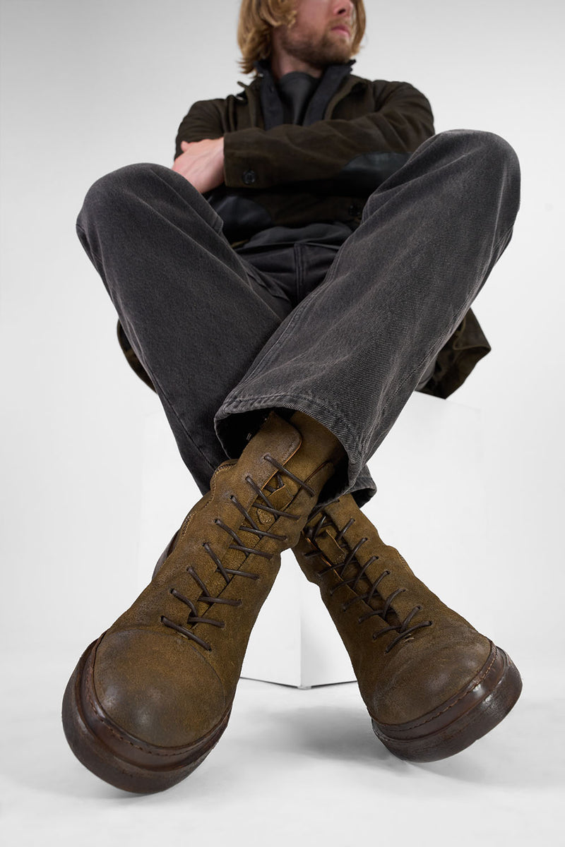 YALE tundra-brown welted oxford lace up boots.