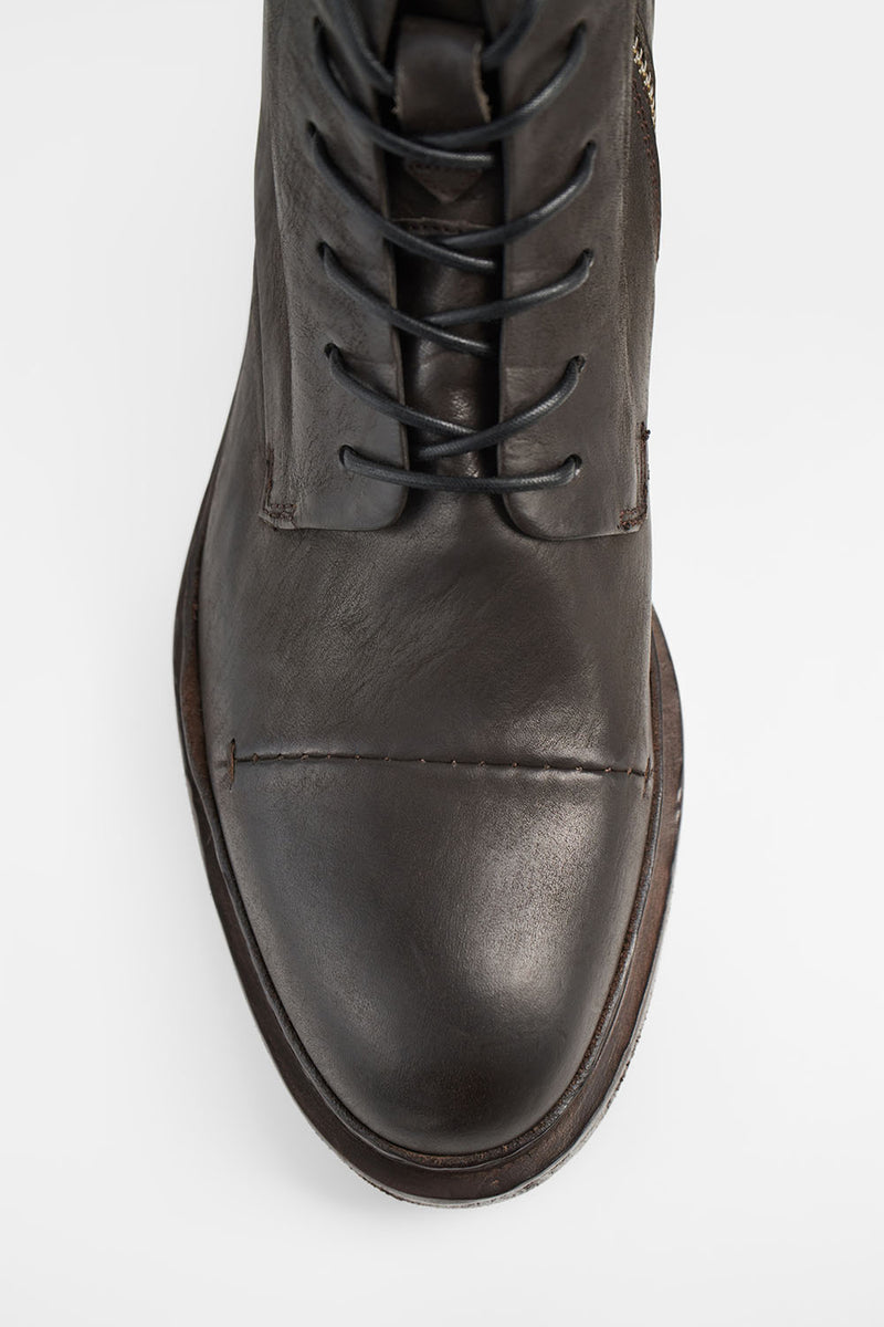 YALE ebony-brown welted derby lace-up boots.