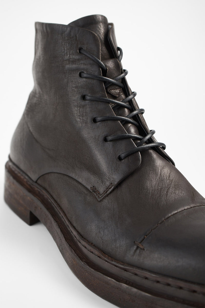 YALE ebony-brown welted derby lace-up boots.