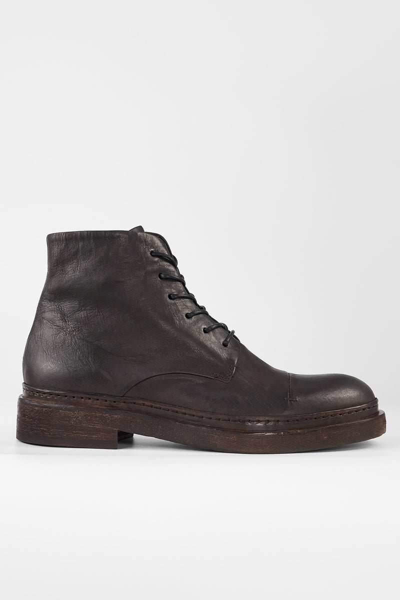 YALE ebony-brown welted derby lace-up boots.