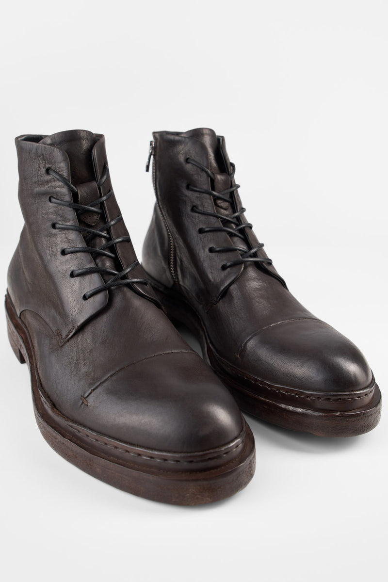 YALE ebony-brown welted derby lace-up boots.