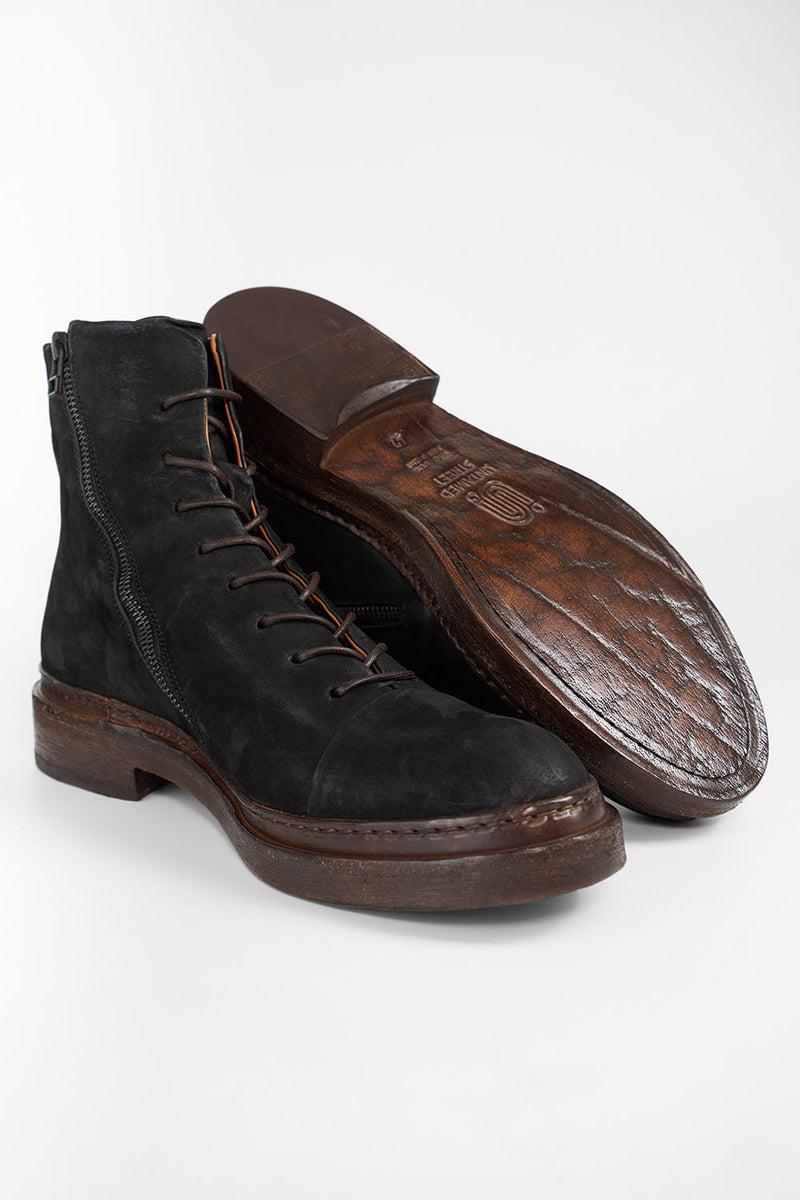 YALE matte-black welted oxford lace up boots.