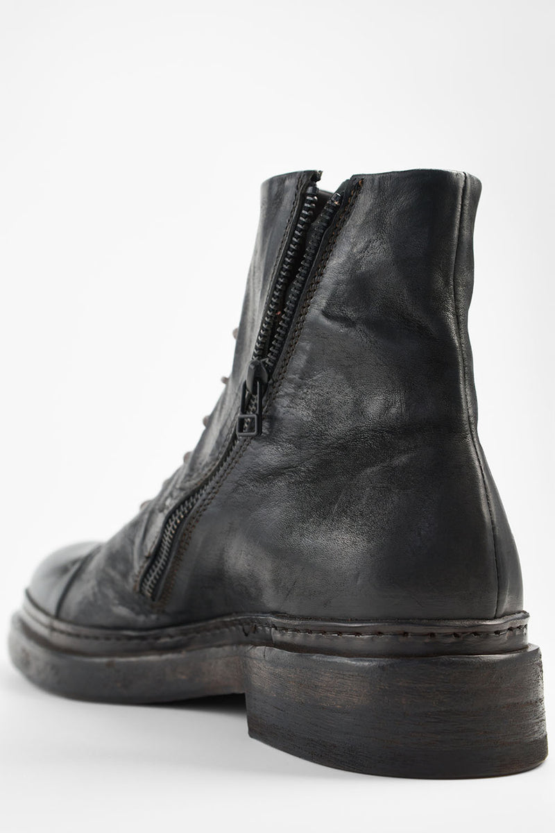 YALE matte-black welted oxford lace-up boots.