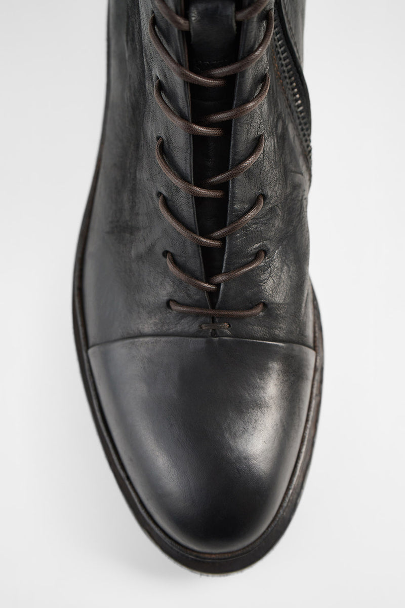 YALE matte-black welted oxford lace-up boots.