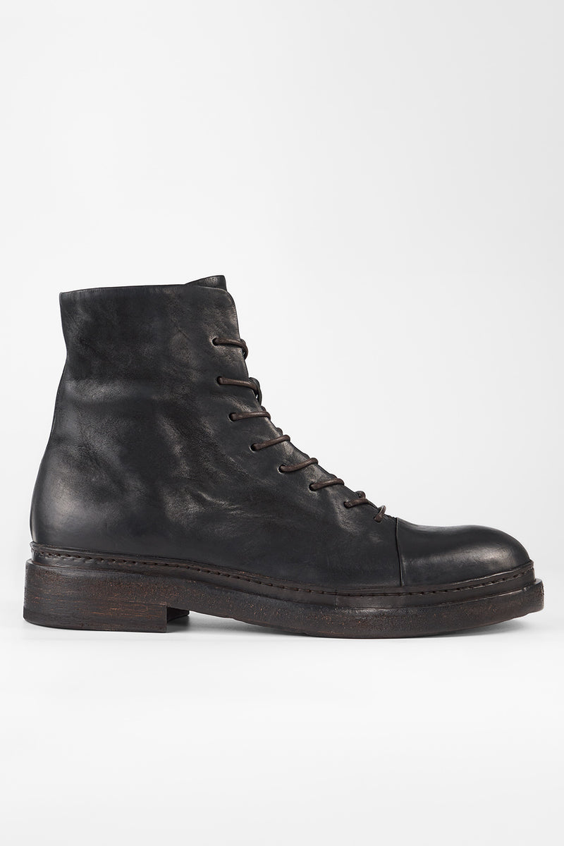 YALE matte-black welted oxford lace-up boots.