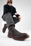 YORK lava-grey suede welted laceless boots.