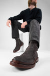 YORK lava-grey suede welted laceless boots.