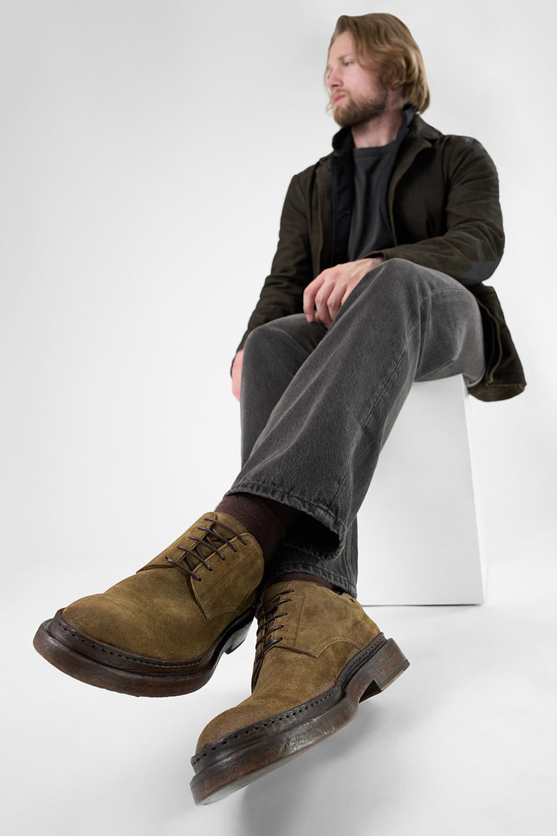 YORK tundra-brown suede welted derby shoes.