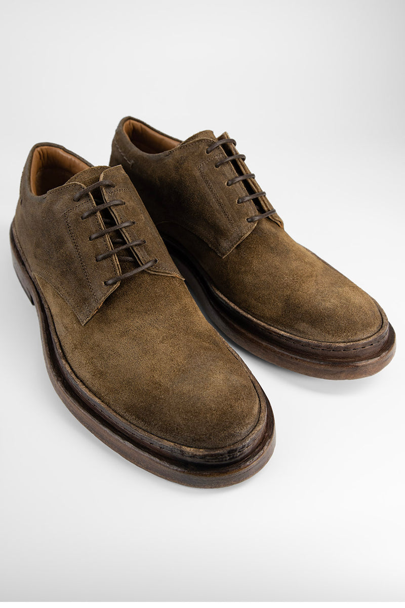 YORK tundra-brown suede welted derby shoes.