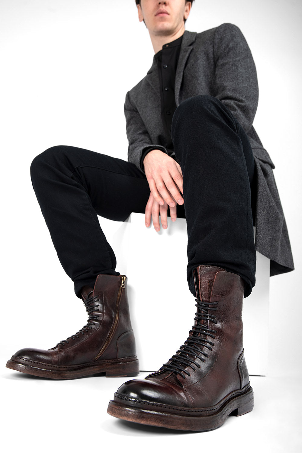 UNTAMED STREET Men Brown Buffalo-Leather Military Boots YORK