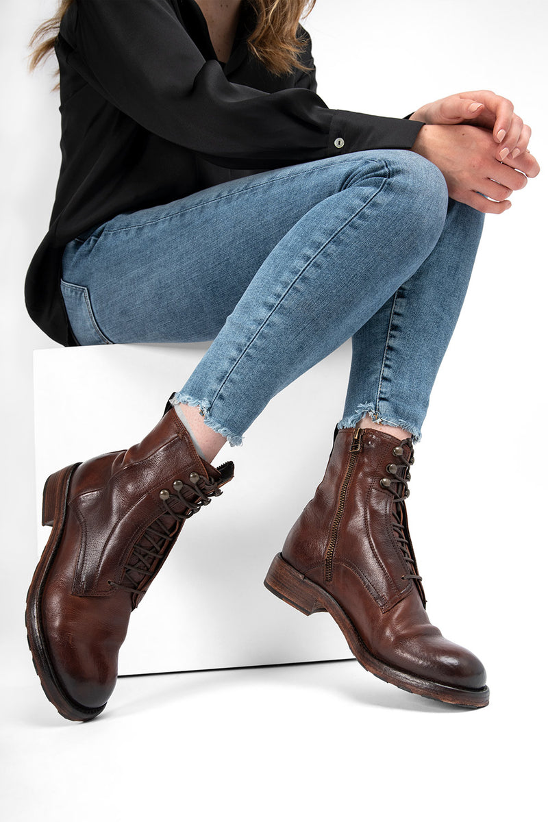 ASTON terra-brown hidden lace-up boots.