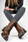 REGENT caramel-brown lace-up boots.