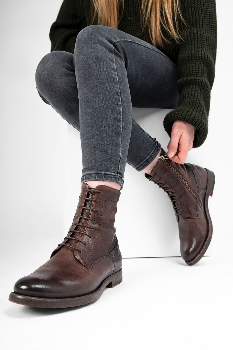 SLOANE chocolate commando boots.