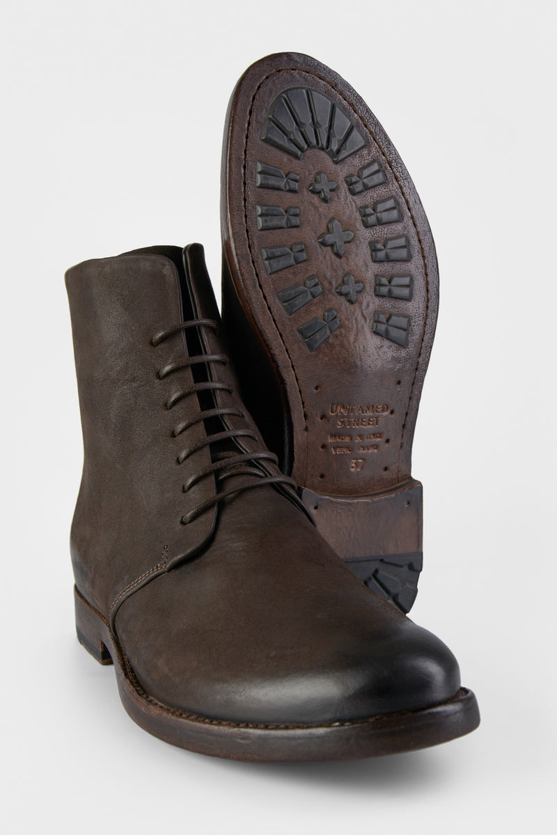 SLOANE coffee lace-up boots.