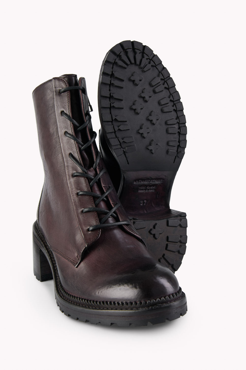 REGENT burnt-mauve lace-up boots.